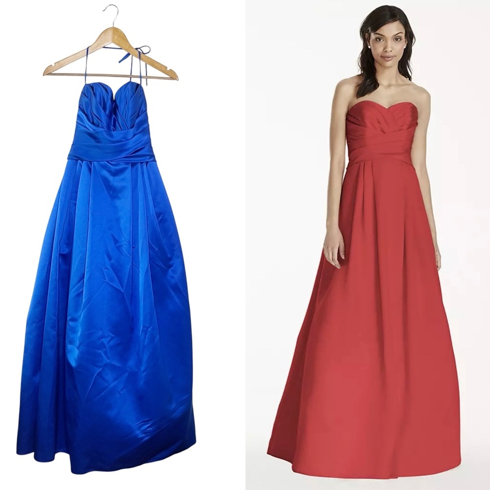 David's Bridal Blue Strapless bridesmaid dress